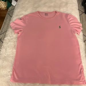 Pink jersey knit Polo by Ralph Lauren custom fit tee shirt in small.